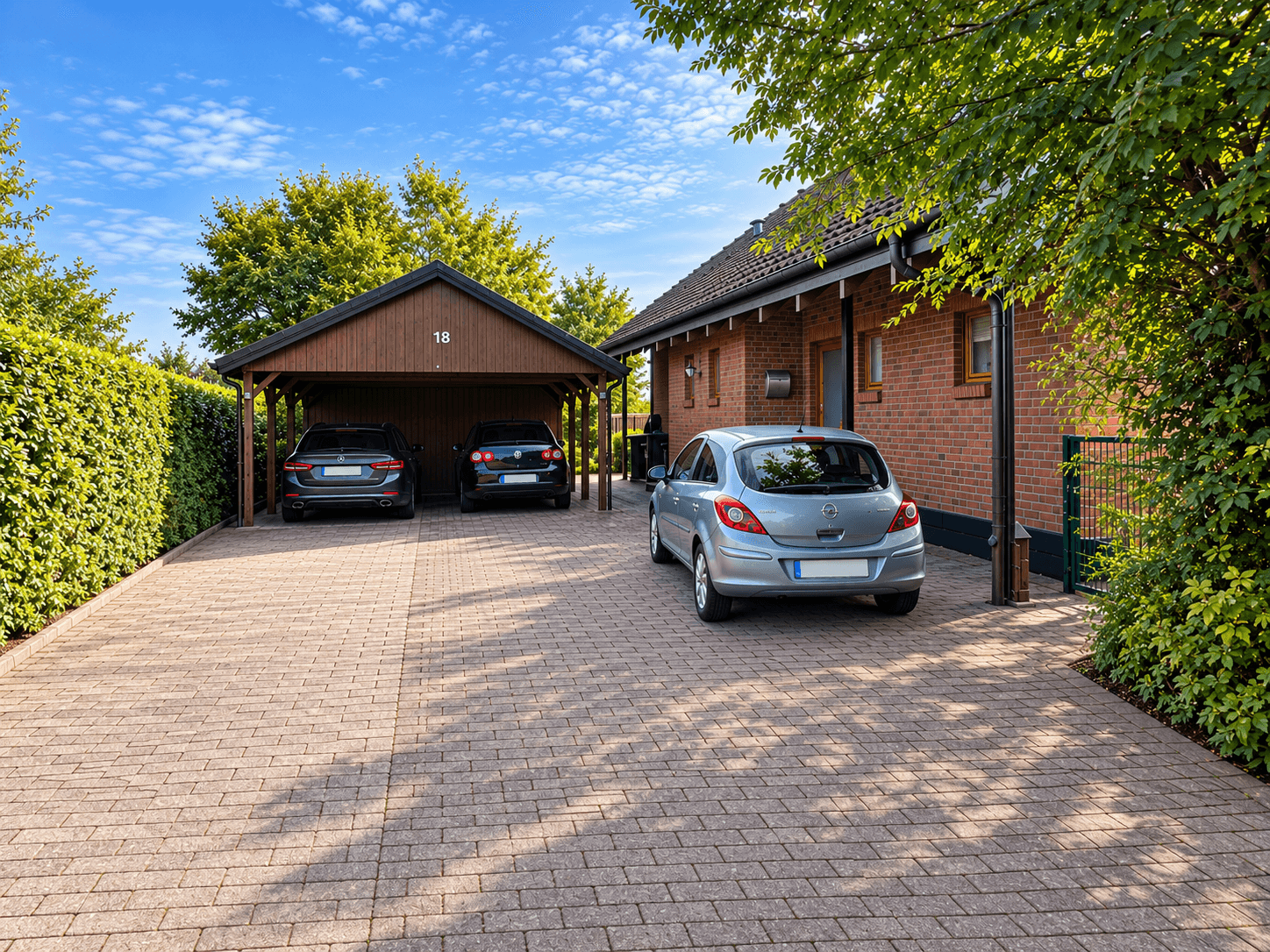 Doppelcarport und zusätzlicher Außenstellplatz