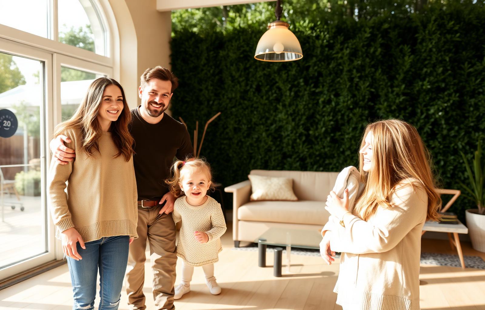 Familie vor dem neuen Zuhause